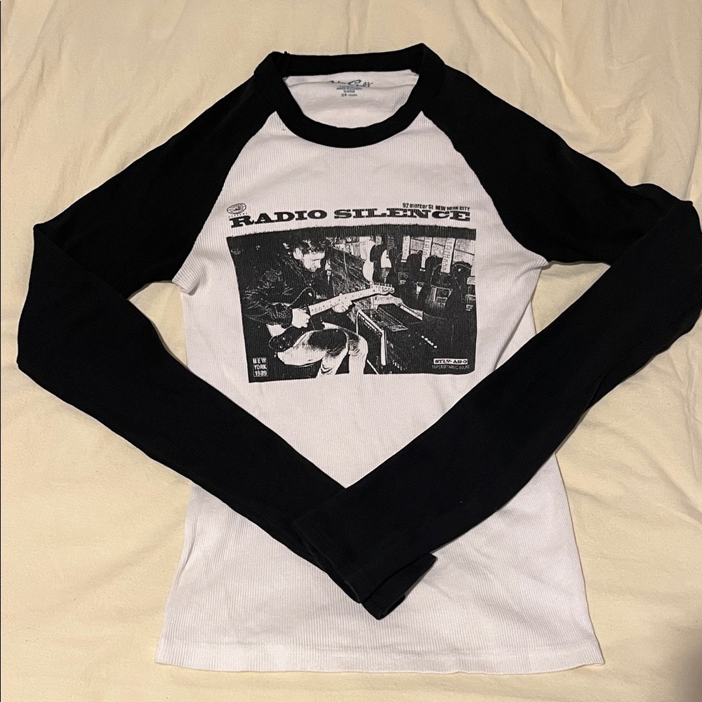 Brandy Melville Black and White Long Sleeve Graphic Tee
